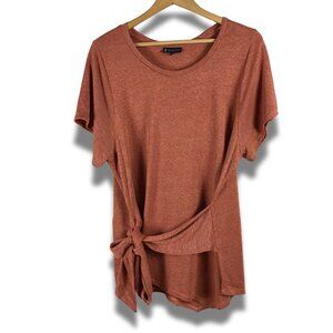BOBEAU Plus Size Rustic Tie front Asymmetrical Knit Top 2X